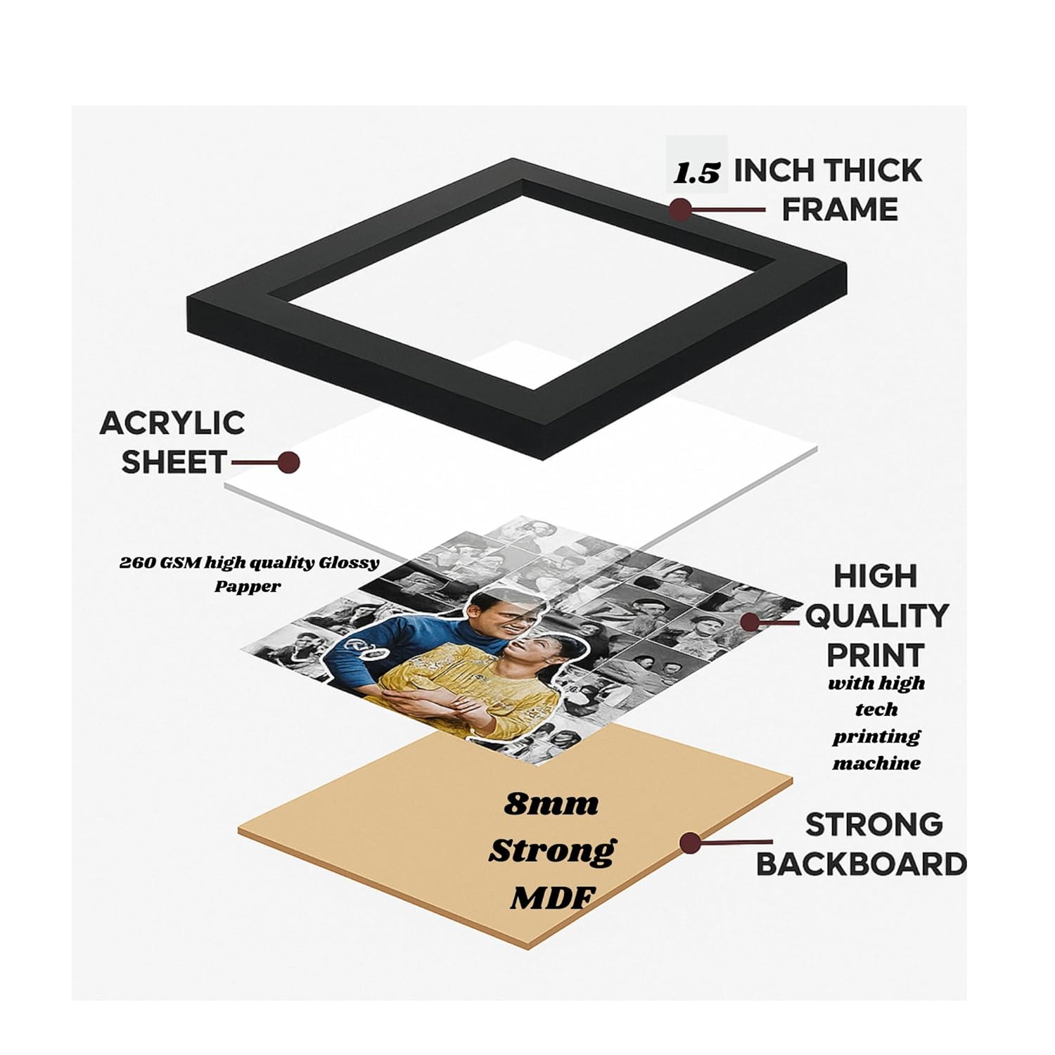 Customized Rectangular Photo Frame with A3 Size Single Photo | Personalized Gift for Birthday, Anniversary, Wedding, Couples, Friend | (,Black,12X18)