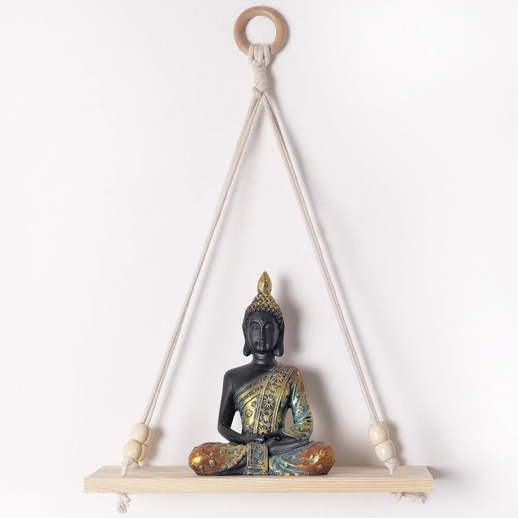 Macrame Wall Hanging Shelf Wood Floating Shelves with Wooden Dowel