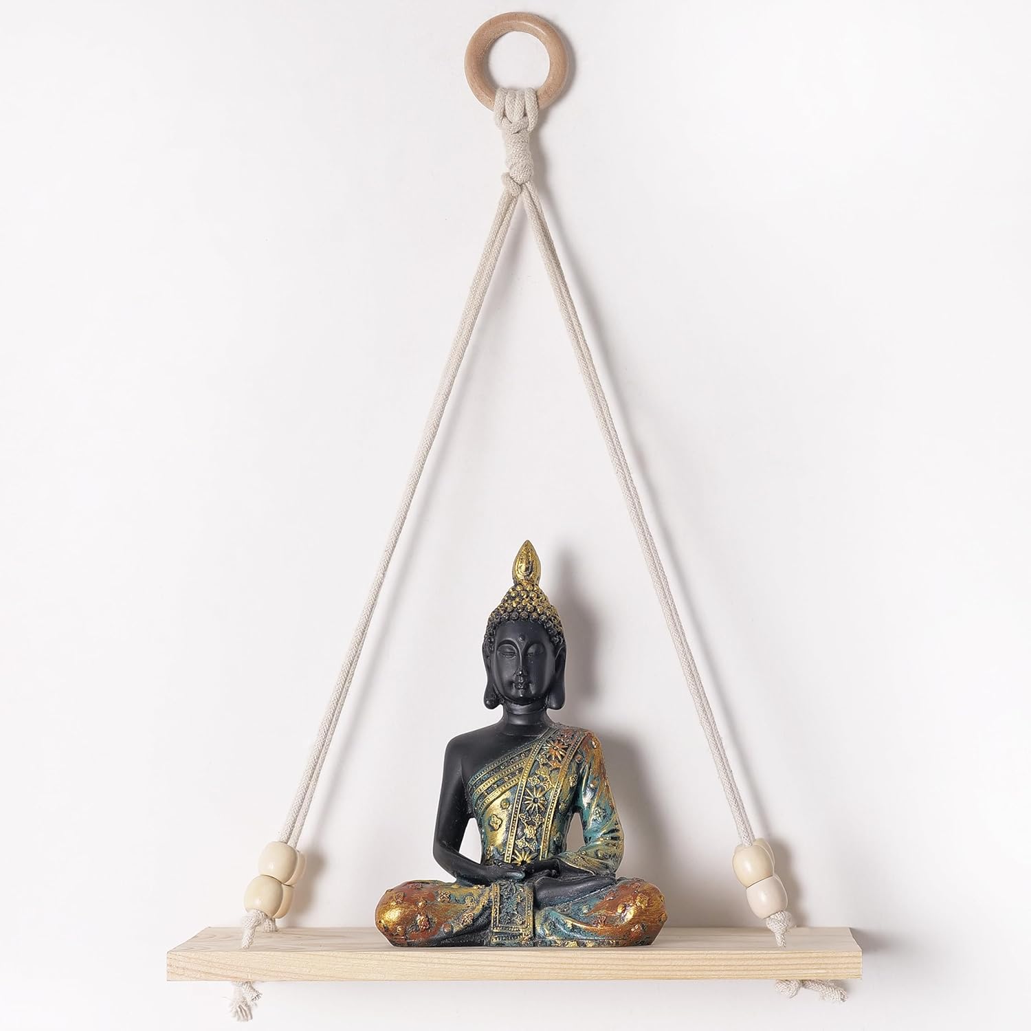 Macrame Wall Hanging Shelf Wood Floating Shelves with Wooden Dowel