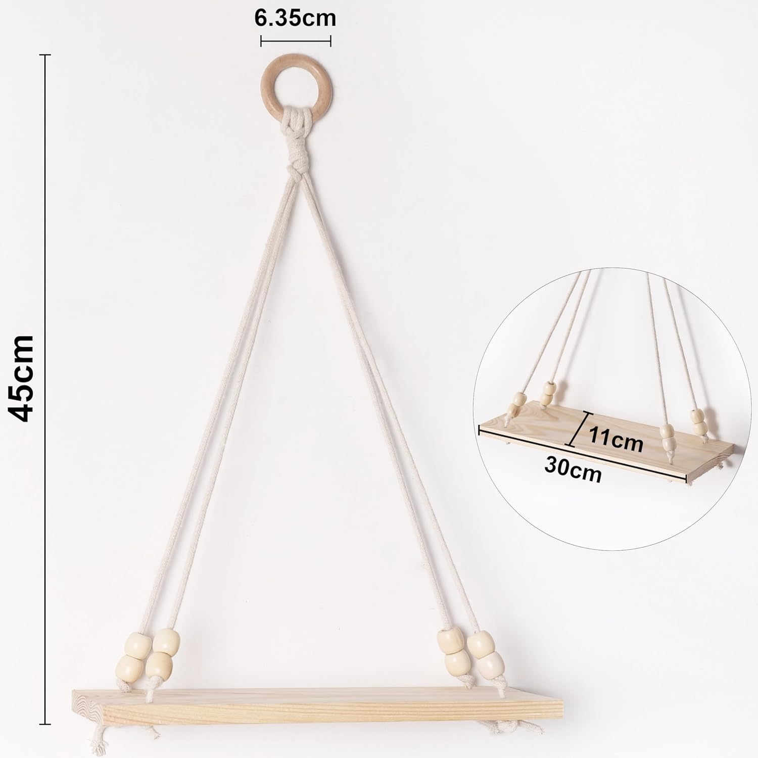 Macrame Wall Hanging Shelf Wood Floating Shelves with Wooden Dowel