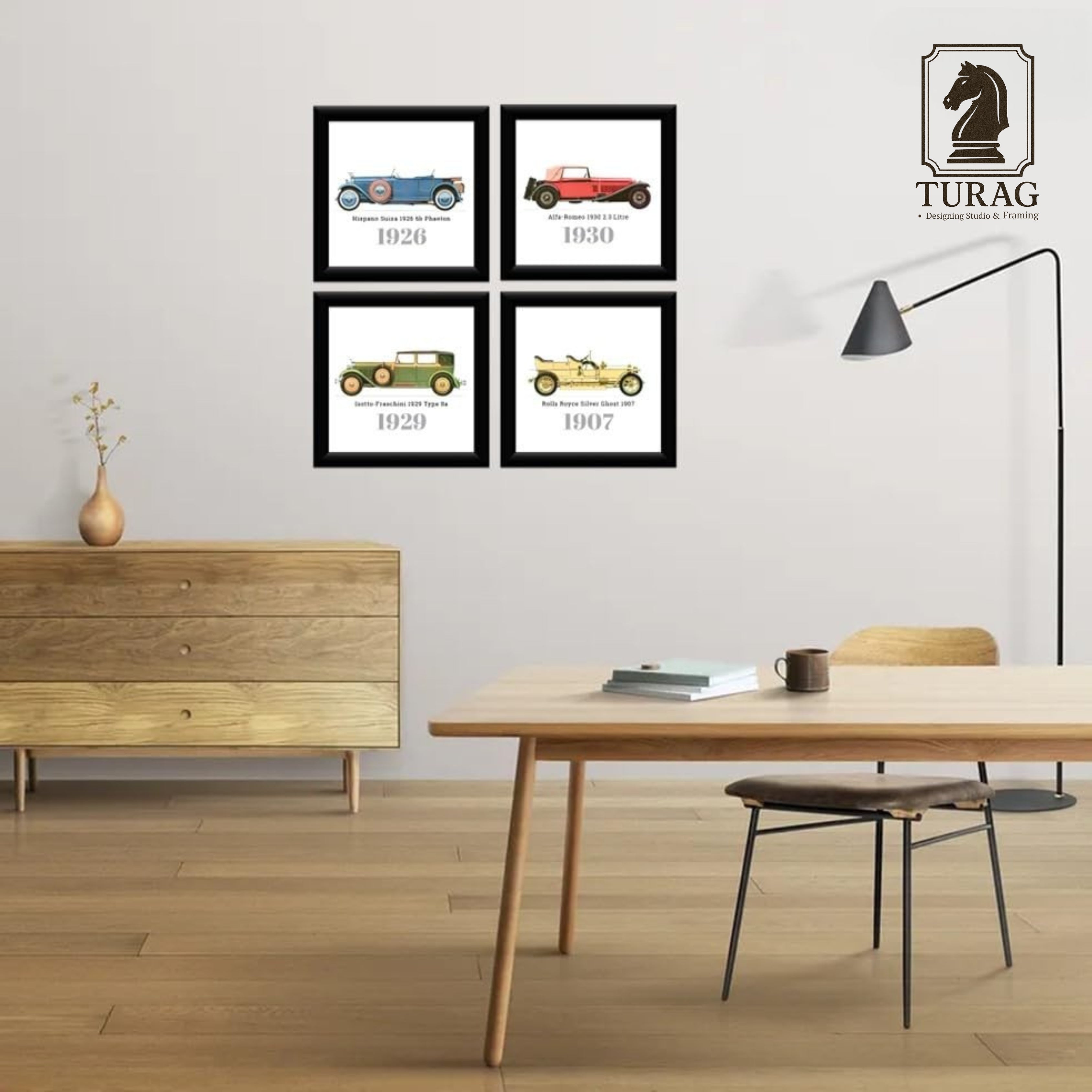 Vintage Car Painting Framed Wall Decor for Room Decoration Turagstudio