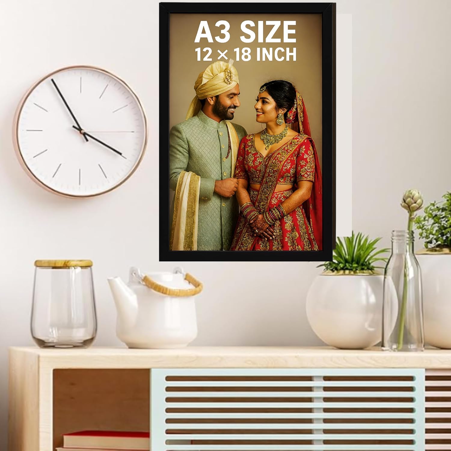 Customized Rectangular Photo Frame with A3 Size Single Photo | Personalized Gift for Birthday, Anniversary, Wedding, Couples, Friend | (,Black,12X18)