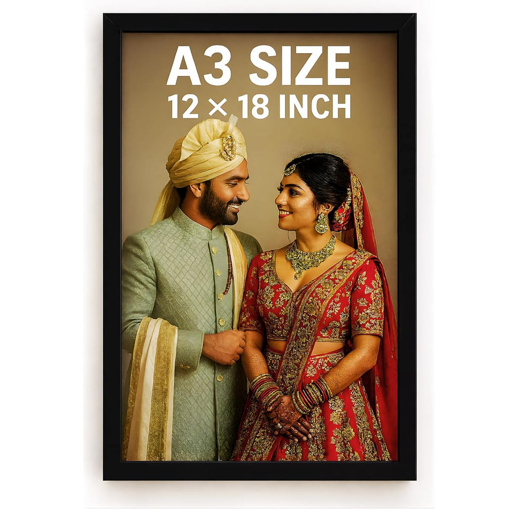 Customized Rectangular Photo Frame with A3 Size Single Photo | Personalized Gift for Birthday, Anniversary, Wedding, Couples, Friend | (,Black,12X18)