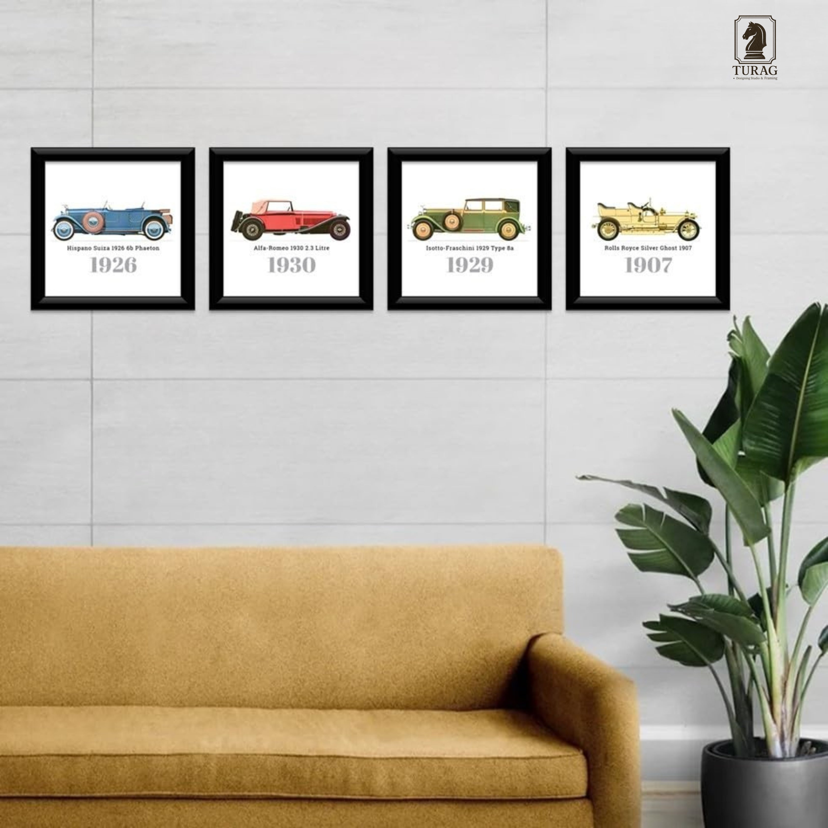 Vintage Car Painting Framed Wall Decor for Room Decoration Turagstudio