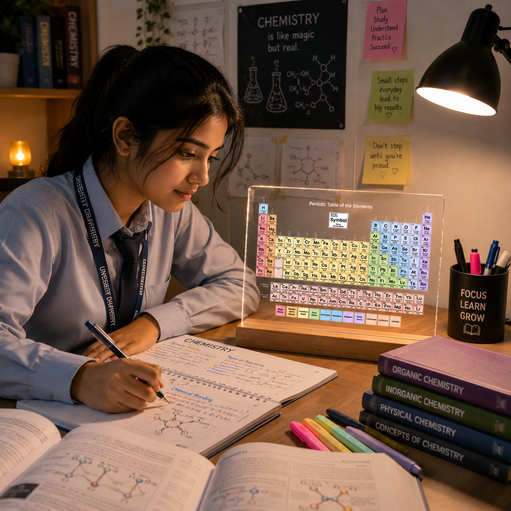 Periodic Table Acrylic Desk Showpiece with Wooden Base – Chemistry Student Gift | Turag
