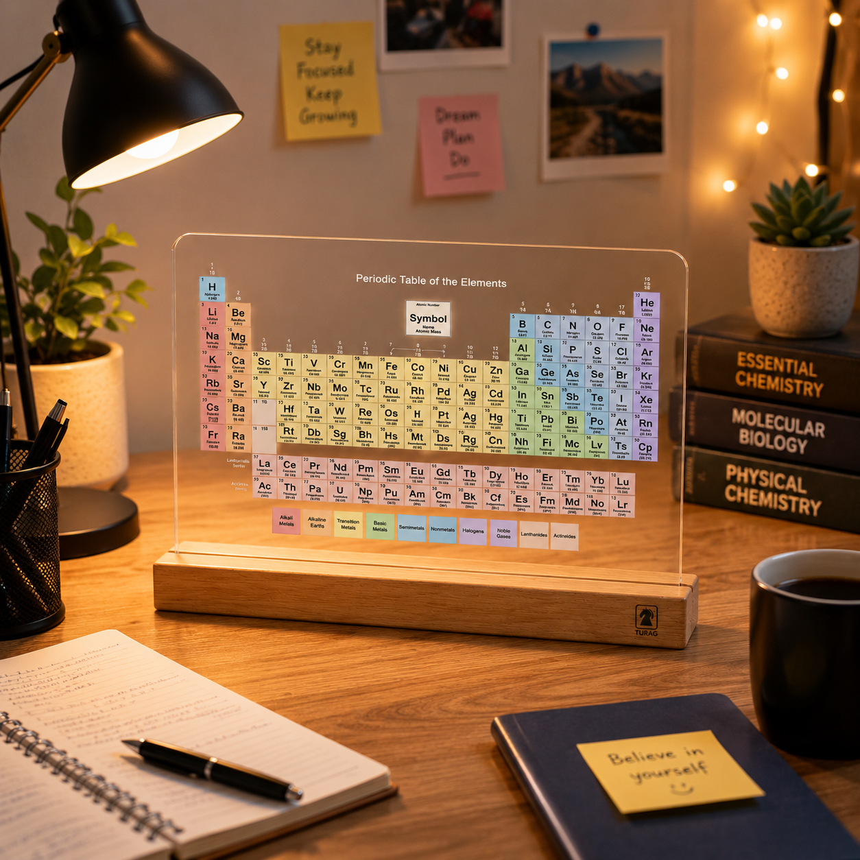 Periodic Table Acrylic Desk Showpiece with Wooden Base – Chemistry Student Gift | Turag