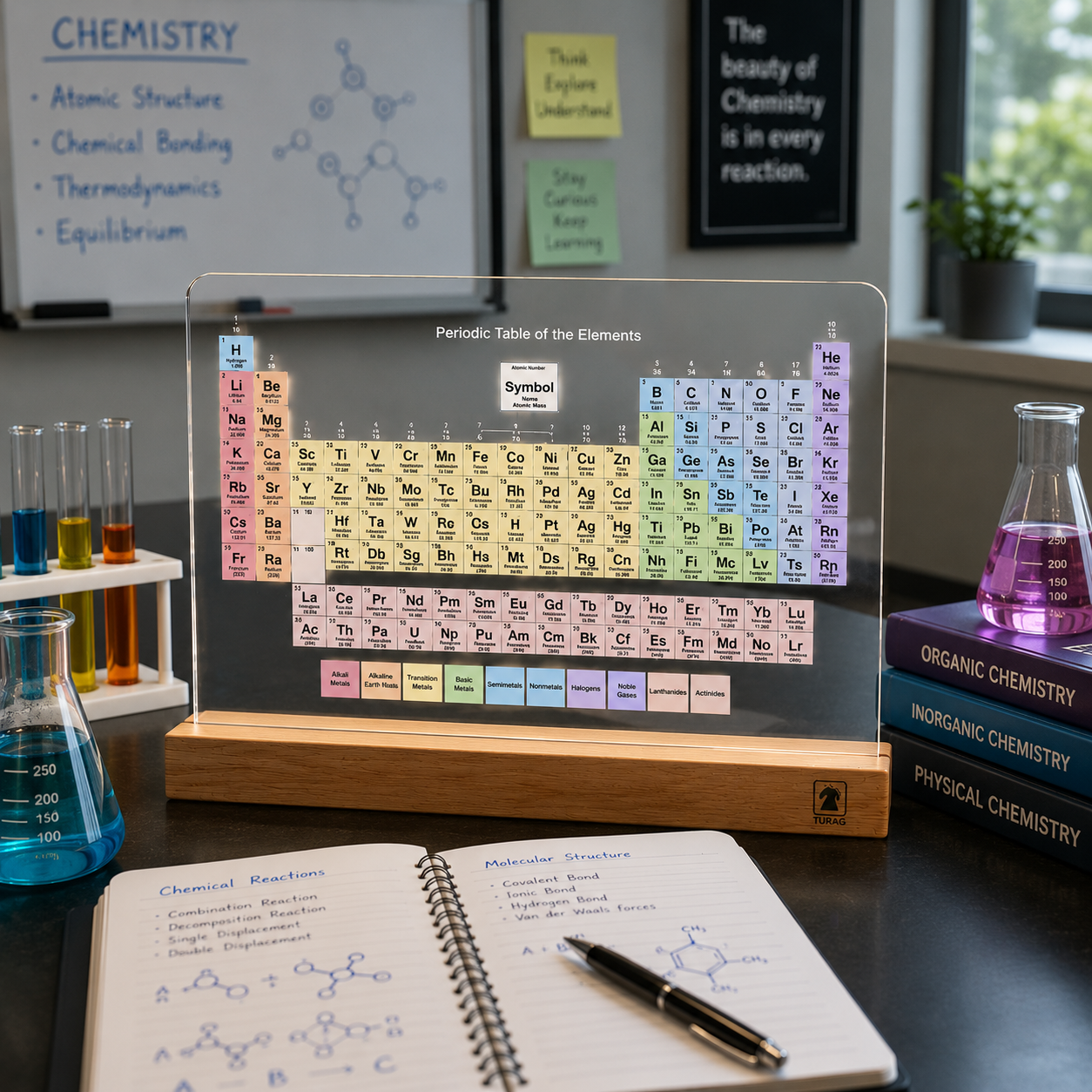 Periodic Table Acrylic Desk Showpiece with Wooden Base – Chemistry Student Gift | Turag