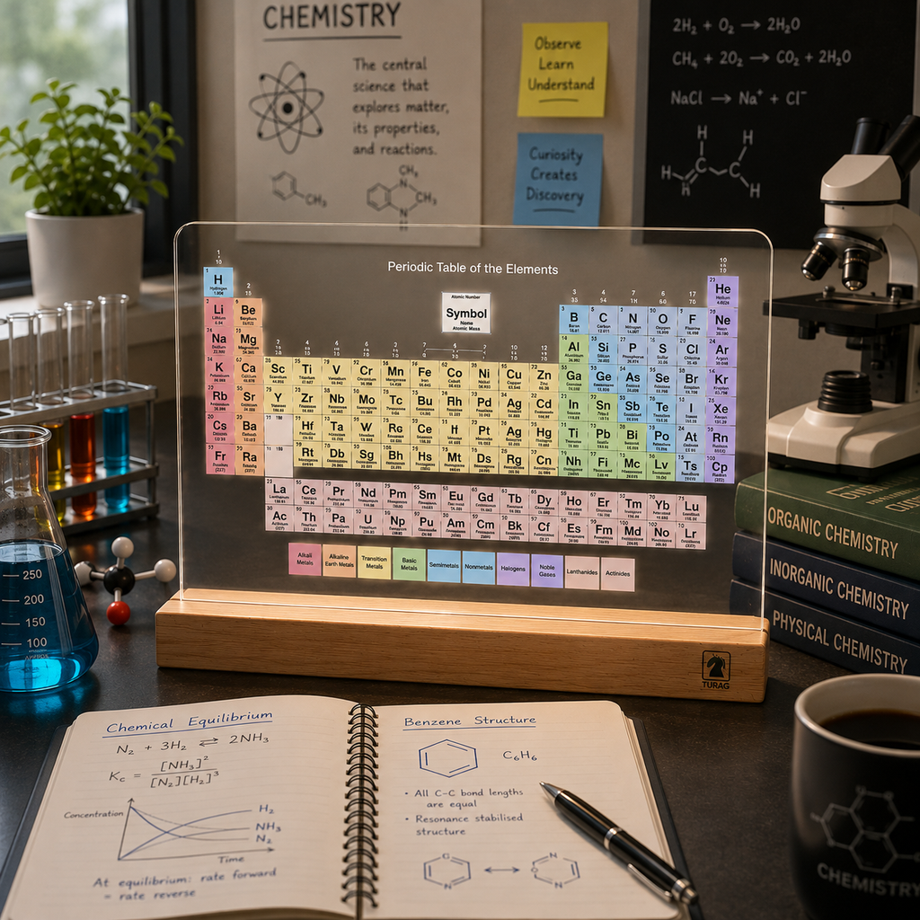 Periodic Table Acrylic Desk Showpiece with Wooden Base – Chemistry Student Gift | Turag