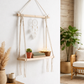 Macramé Wall Hanging Shelf Pine Wood Floating Shelve