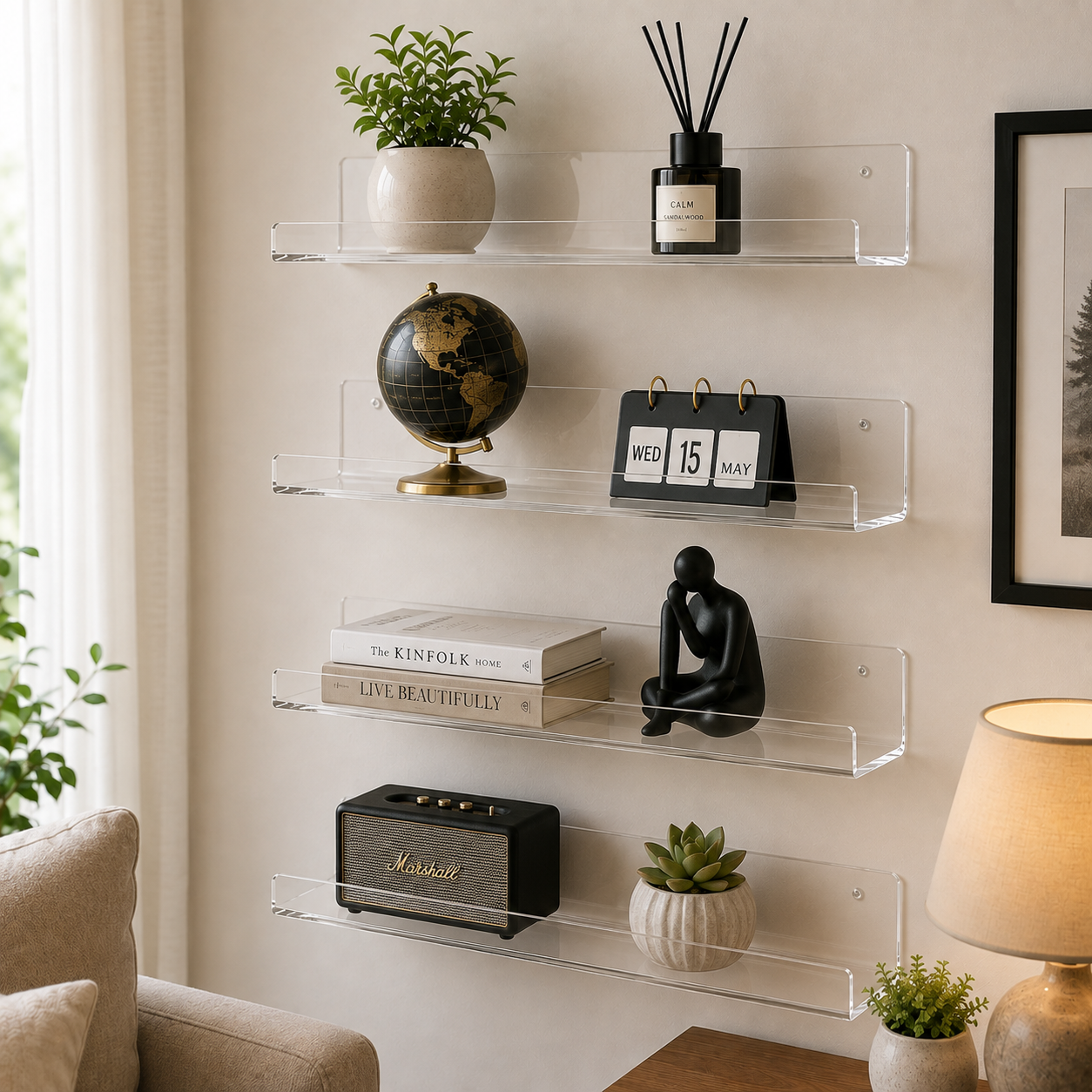 Acrylic Floating Wall Shelves – Heavy Duty Display Shelf for Home, Kitchen & Living Room | Turag