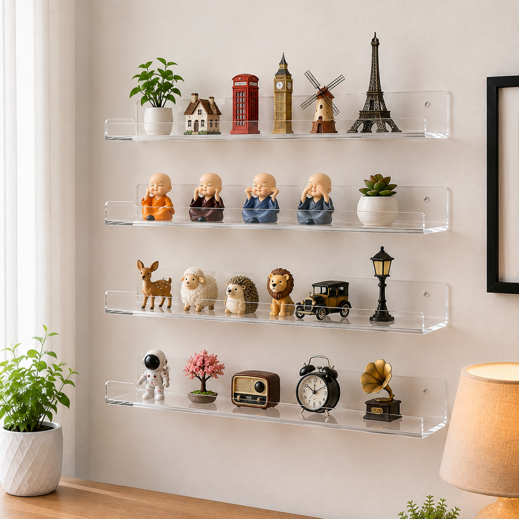 Acrylic Floating Wall Shelves – Heavy Duty Display Shelf for Home, Kitchen & Living Room | Turag