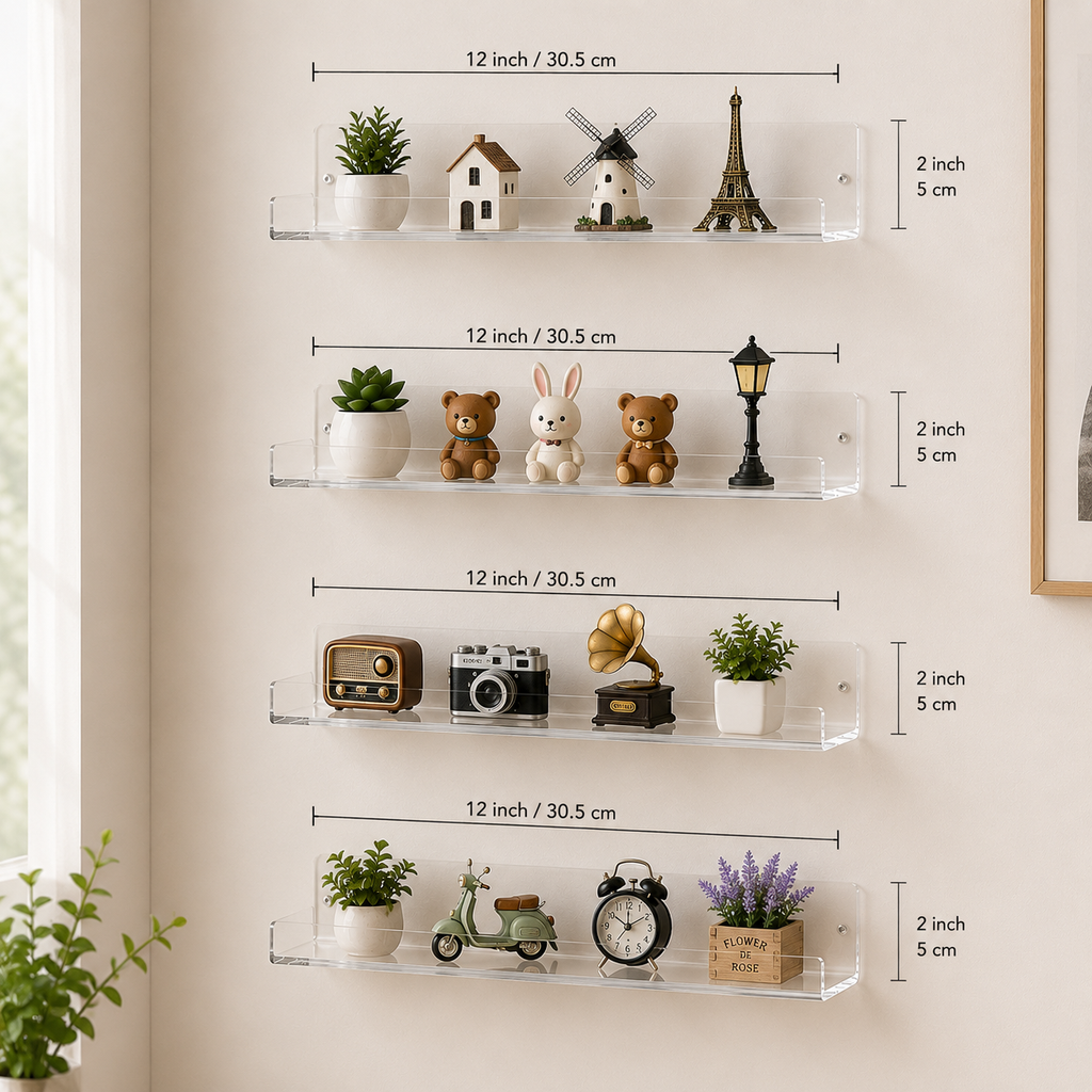 Acrylic Floating Wall Shelves – Heavy Duty Display Shelf for Home, Kitchen & Living Room | Turag