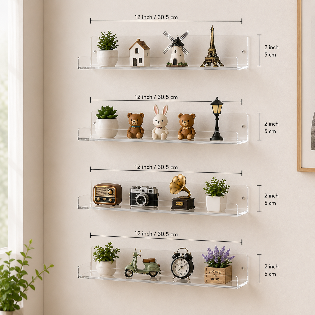 Acrylic Floating Wall Shelves – Heavy Duty Display Shelf for Home, Kitchen & Living Room | Turag