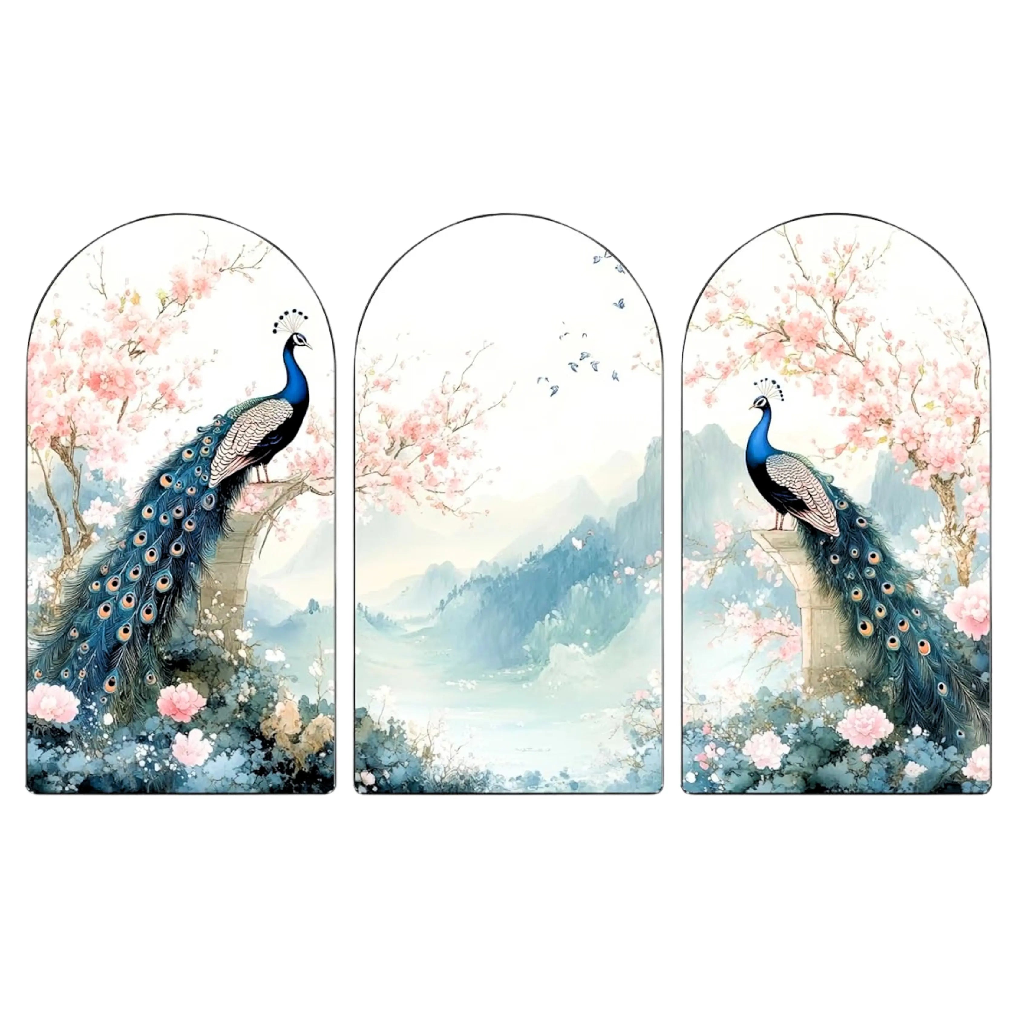 Peacock Wall Art Panel Set | 3-Piece MDF Panel With Sparkle Print Turagstudio