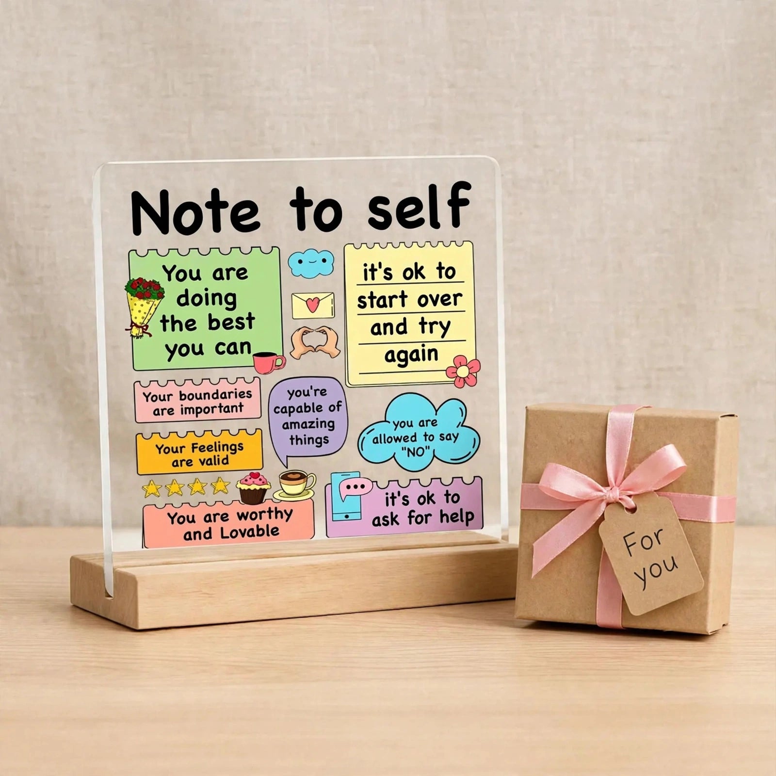 Note to Self Motivational Acrylic Desk Sign – Office Decor Gift