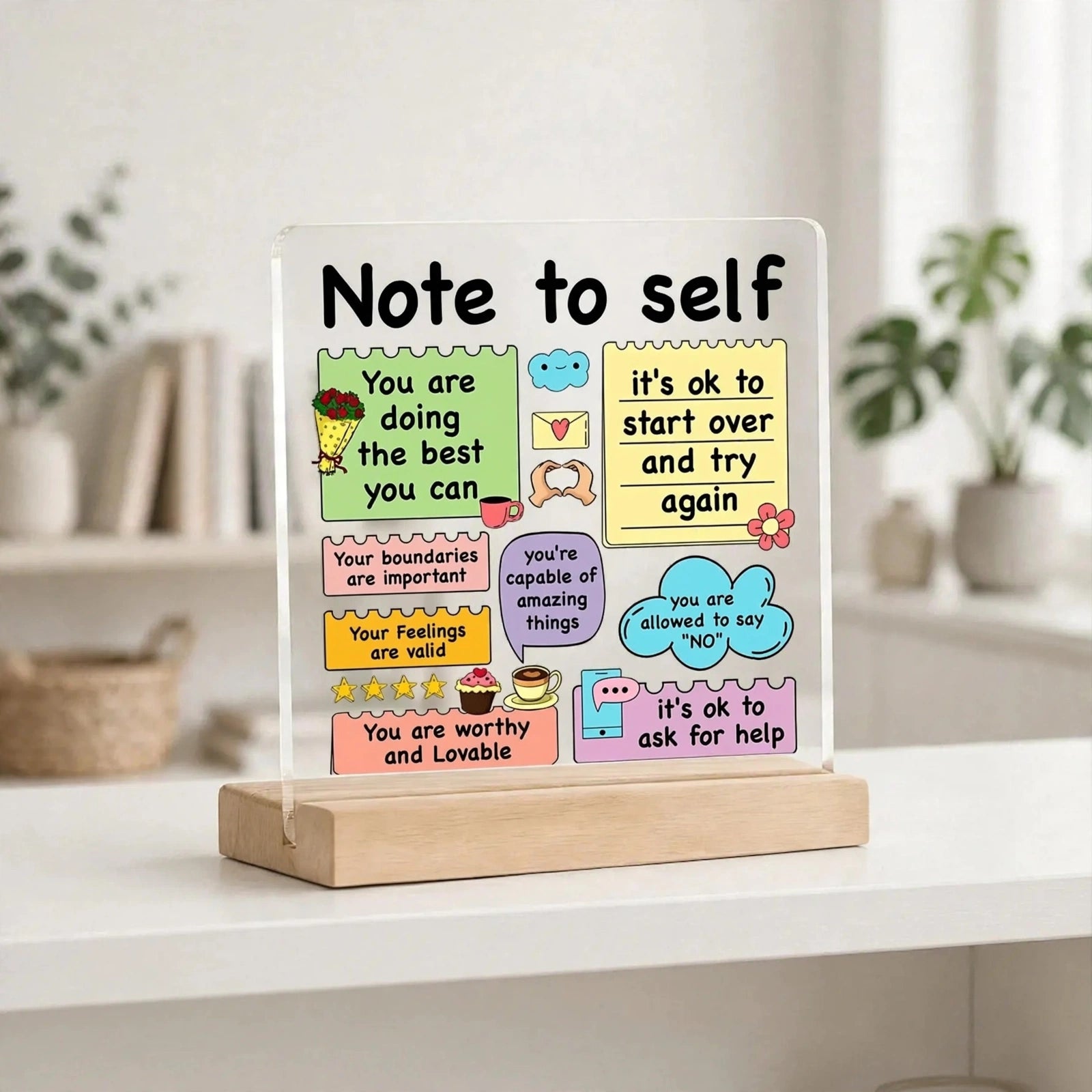 Note to Self Motivational Acrylic Desk Sign – Office Decor Gift
