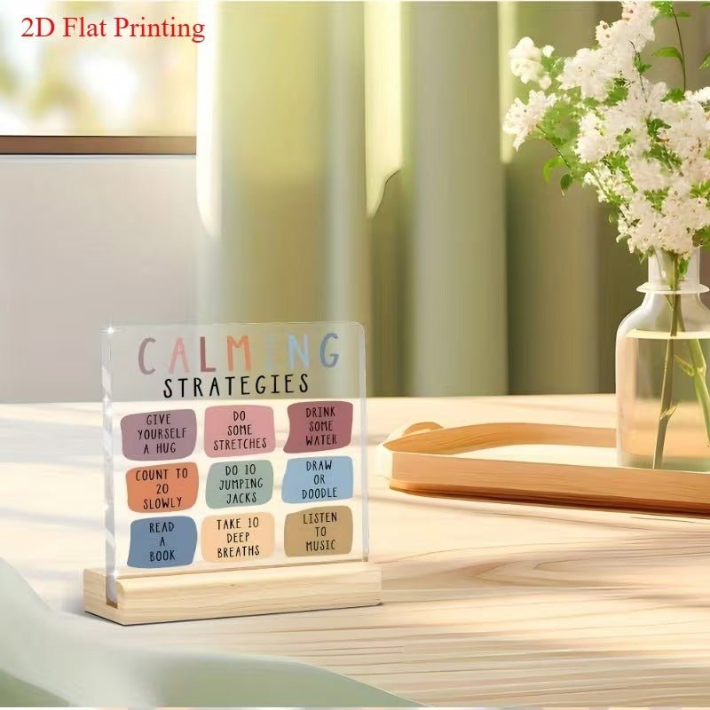 Calm Down Strategies Acrylic Desk Plaque – Mental Health Coping Tool - TuragStudio