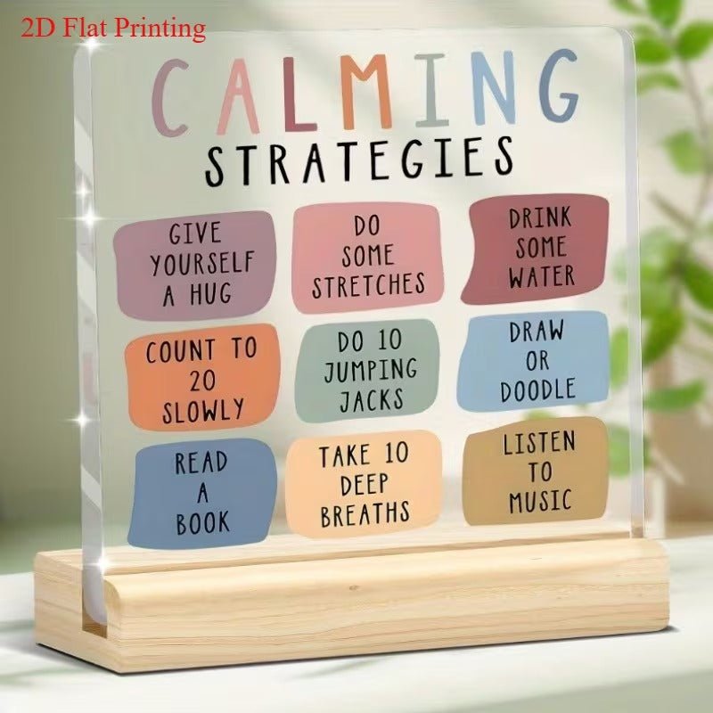 Calm Down Strategies Acrylic Desk Plaque – Mental Health Coping Tool - TuragStudio