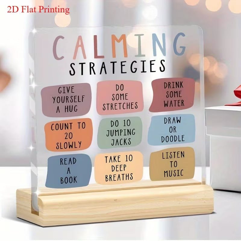 Calm Down Strategies Acrylic Desk Plaque – Mental Health Coping Tool - TuragStudio