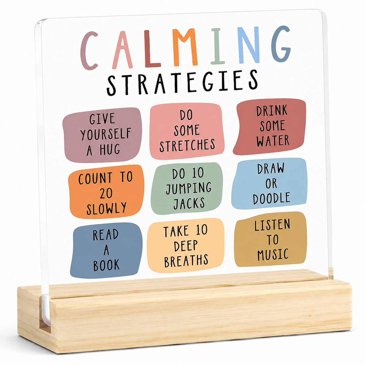 Calm Down Strategies Acrylic Desk Plaque – Mental Health Coping Tool - TuragStudio