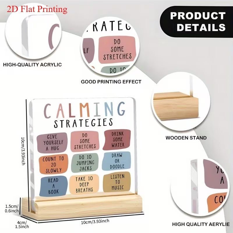 Calm Down Strategies Acrylic Desk Plaque – Mental Health Coping Tool - TuragStudio