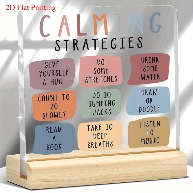 Calm Down Strategies Acrylic Desk Plaque – Mental Health Coping Tool - TuragStudio