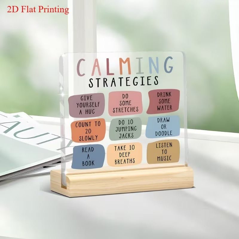 Calm Down Strategies Acrylic Desk Plaque – Mental Health Coping Tool - TuragStudio