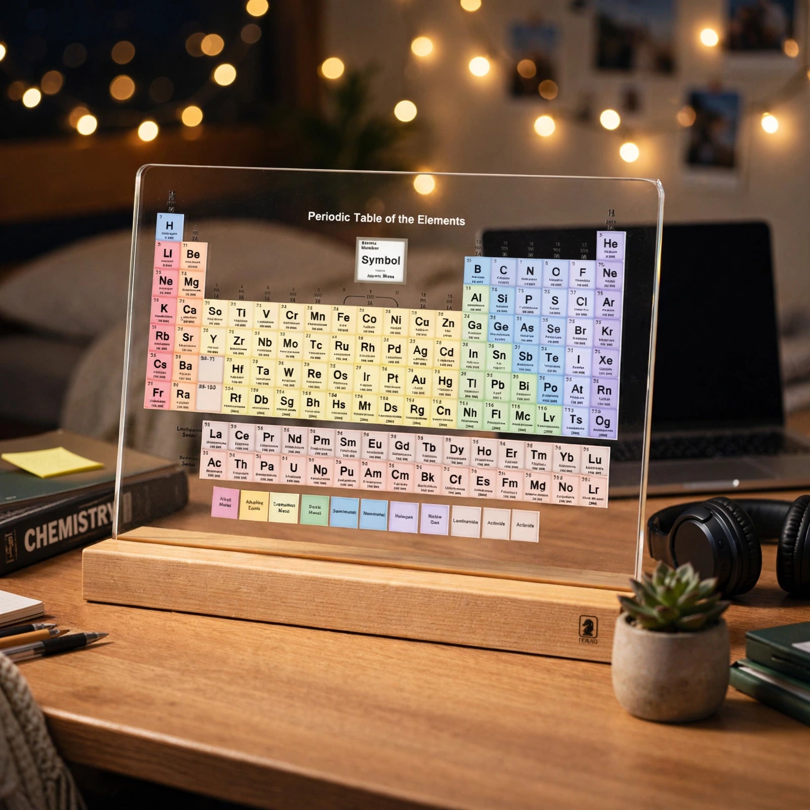 Periodic Table Acrylic Desk Showpiece with Wooden Base – Chemistry Student Gift | Turag