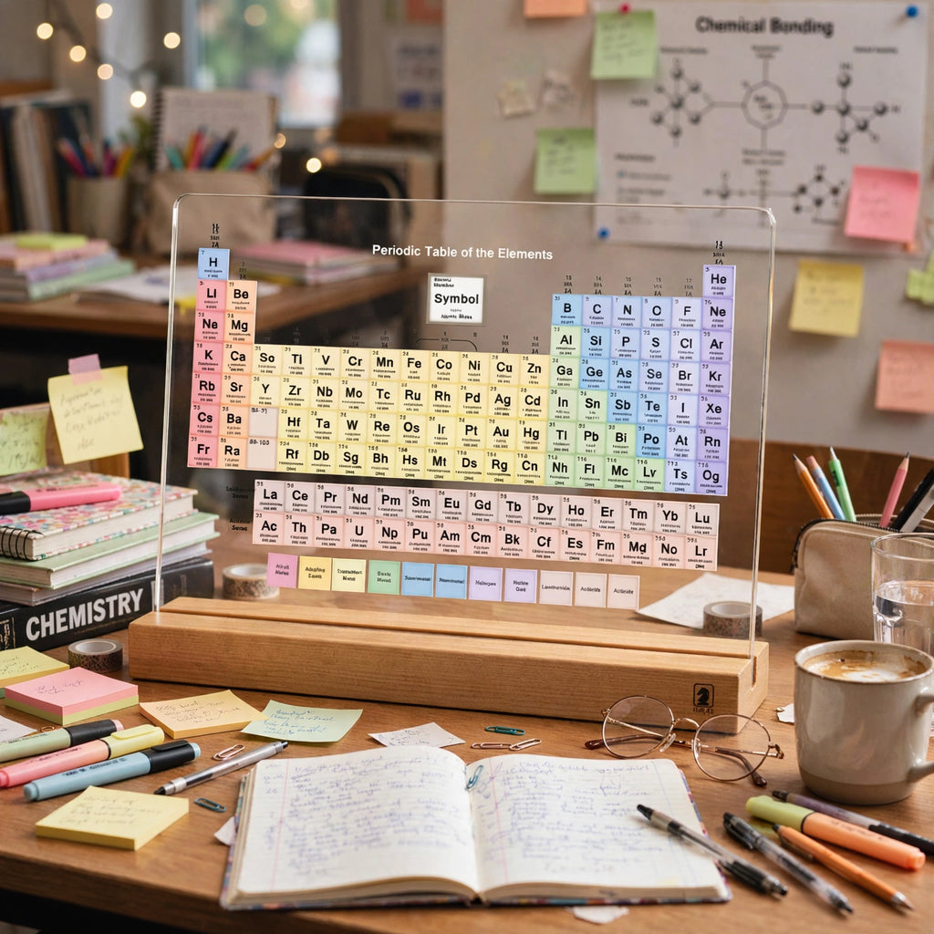 Periodic Table Acrylic Desk Showpiece with Wooden Base – Chemistry Student Gift | Turag