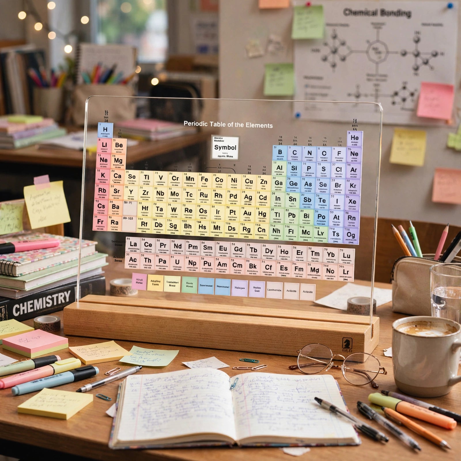 Periodic Table Acrylic Desk Showpiece with Wooden Base – Chemistry Student Gift | Turag