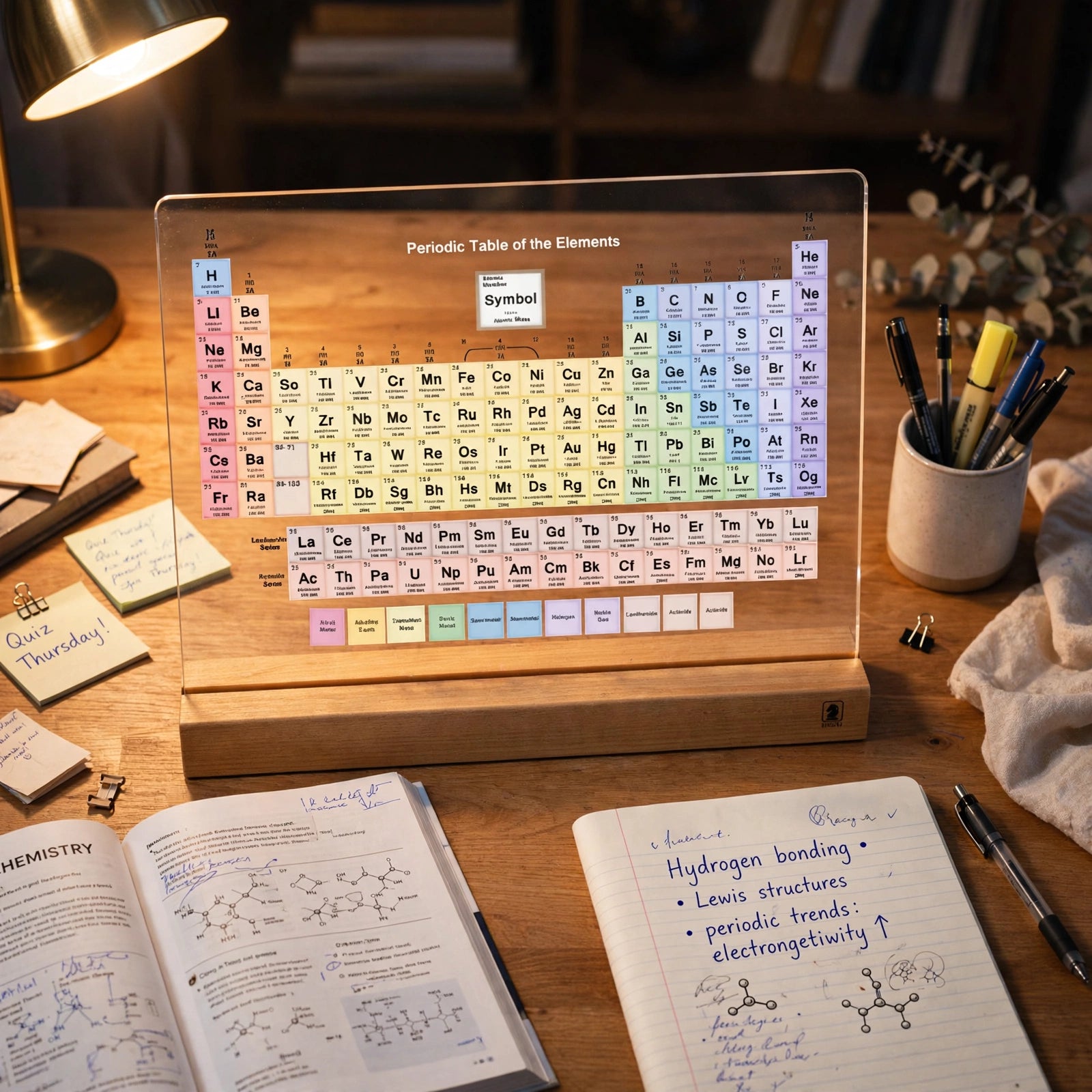 Periodic Table Acrylic Desk Showpiece with Wooden Base – Chemistry Student Gift | Turag