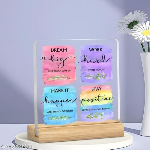 Dream Big Work Hard Stay Positive Acrylic Desk Plaque | 4-Panel Watercolor Decor - TuragStudio