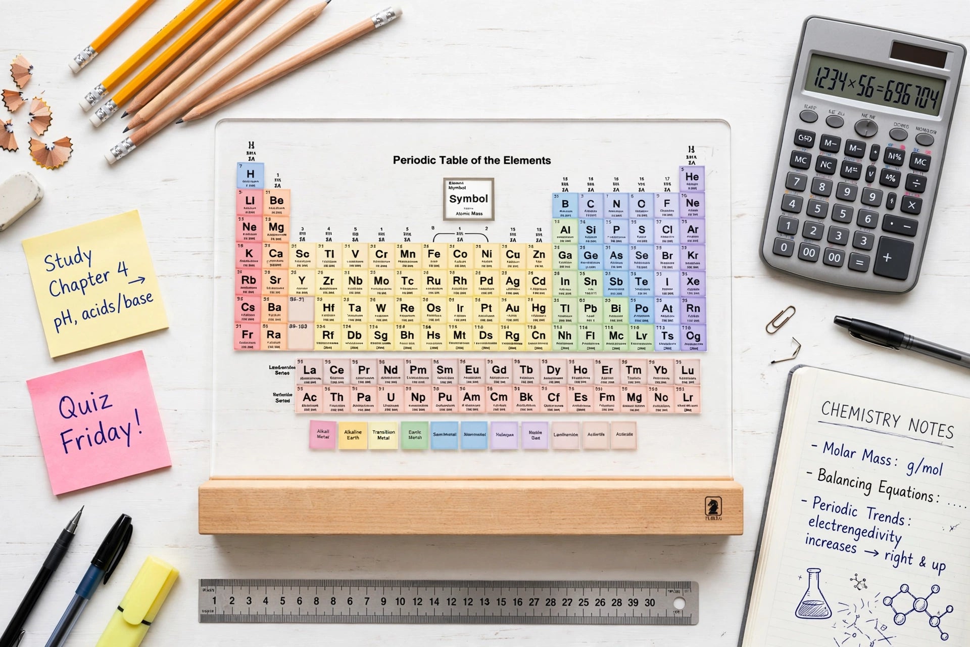 Periodic Table Acrylic Desk Showpiece with Wooden Base – Chemistry Student Gift | Turag