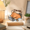 Funny 'I'm OK!' Cat Acrylic Desk Plaque – Wood Stand Showpiece - TuragStudio