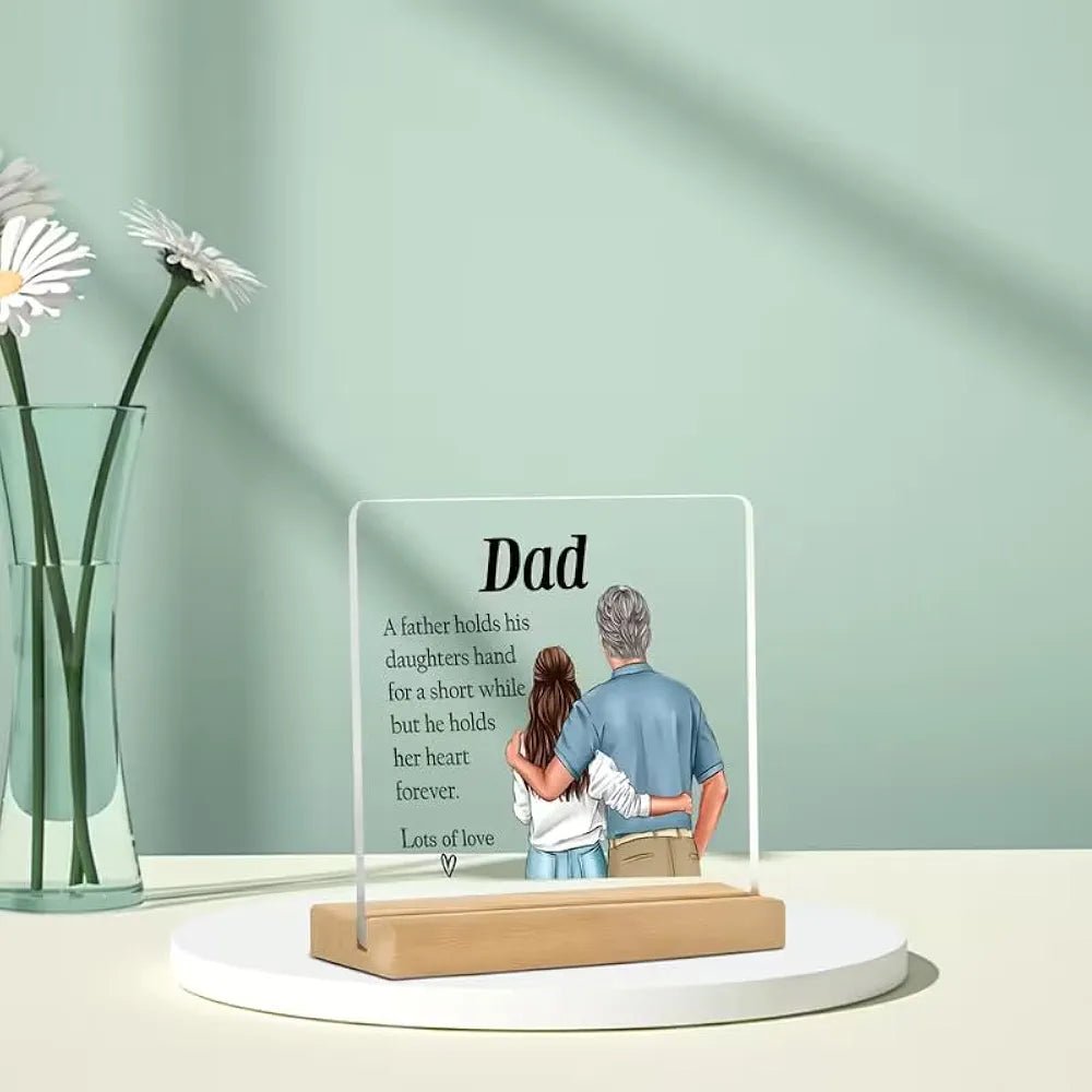 Gift Father-Daughter Theme Acrylic Ornament Heartwarming Between Father and Daughter Gift for Dad, Suitable for Father's Day 5x4 inch - TuragStudio