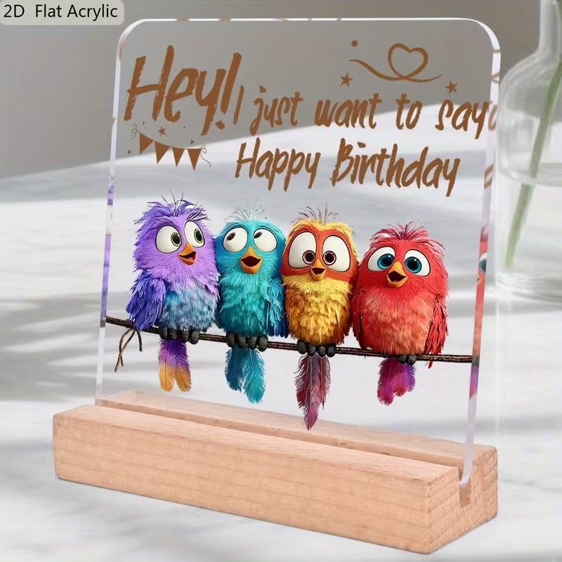 Happy Birthday Colorful Birds Acrylic Desk Plaque | Cute Birthday Gift Decor - TuragStudio