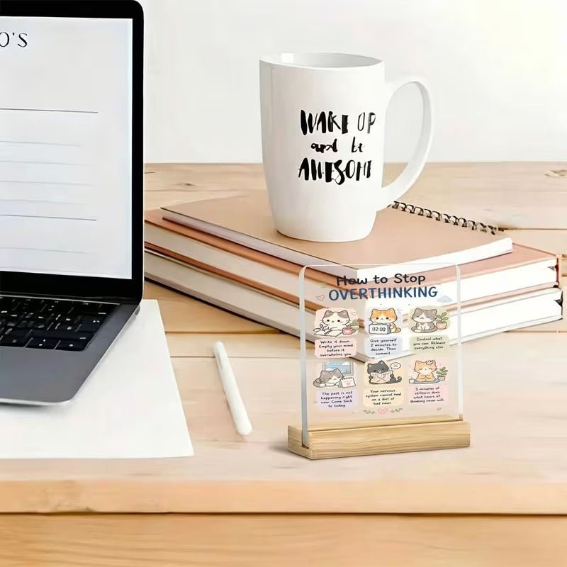 How to Stop Overthinking – Kitten Acrylic Desk Sign - TuragStudio