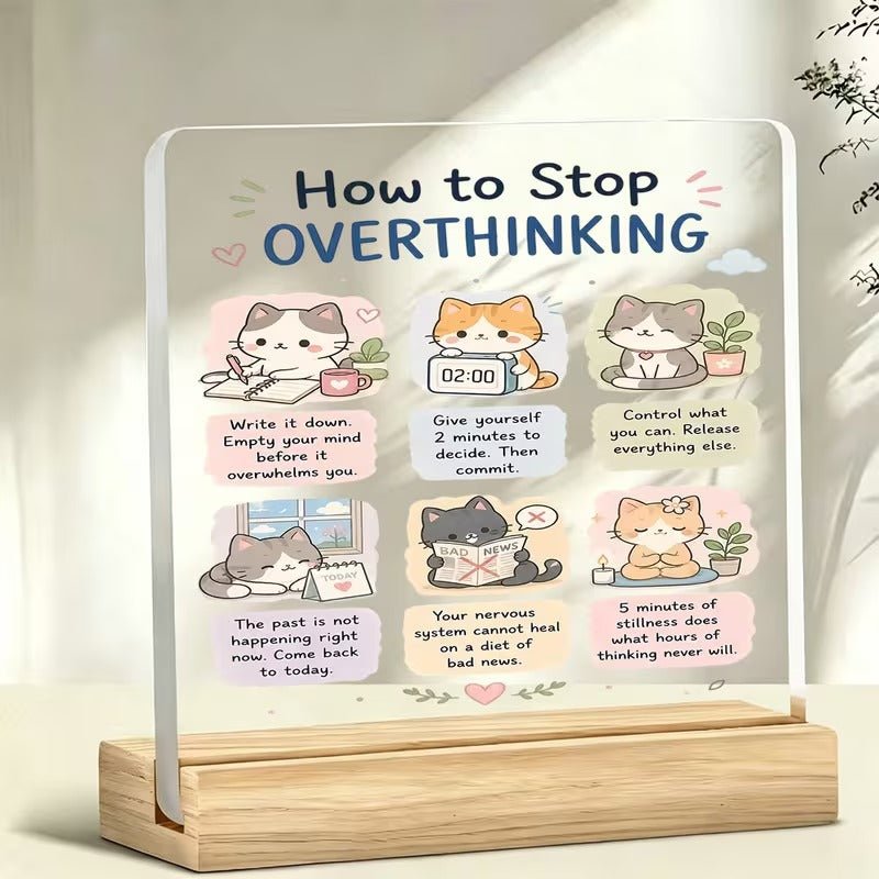 How to Stop Overthinking – Kitten Acrylic Desk Sign - TuragStudio