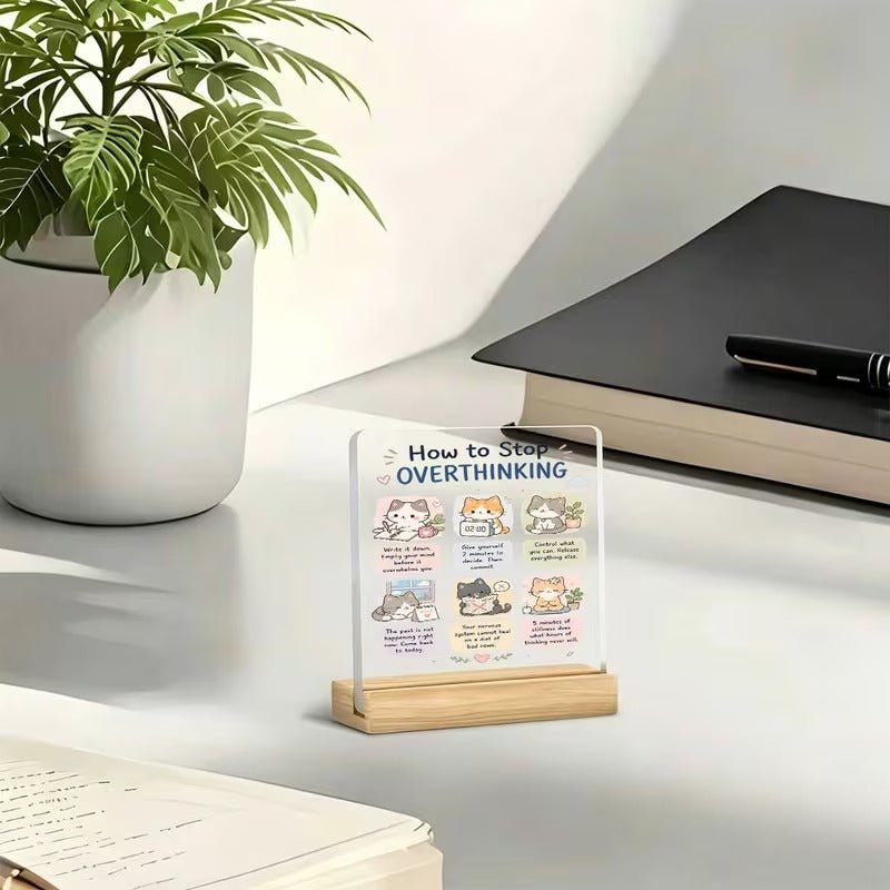 How to Stop Overthinking – Kitten Acrylic Desk Sign - TuragStudio
