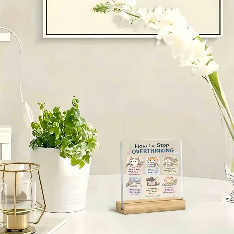 How to Stop Overthinking – Kitten Acrylic Desk Sign - TuragStudio