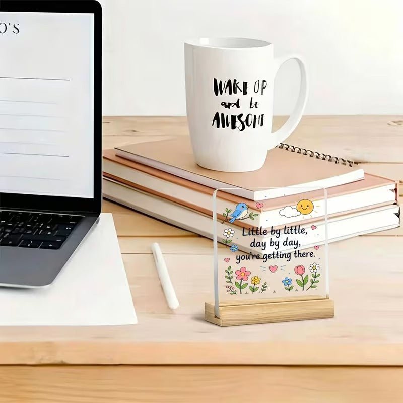 Little By Little, Day By Day – Encouraging Bird &amp; Flower Acrylic Sign - TuragStudio