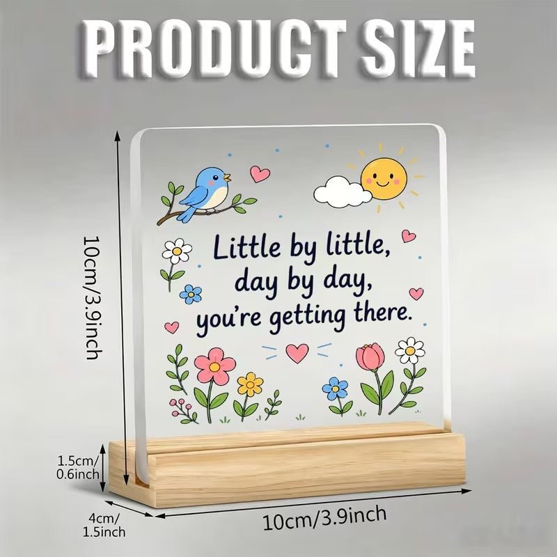 Little By Little, Day By Day – Encouraging Bird &amp; Flower Acrylic Sign - TuragStudio
