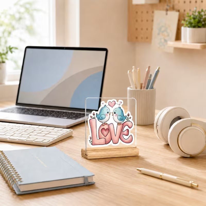 LOVE Birds Acrylic Desk Decor – Cute Valentine Sign - TuragStudio