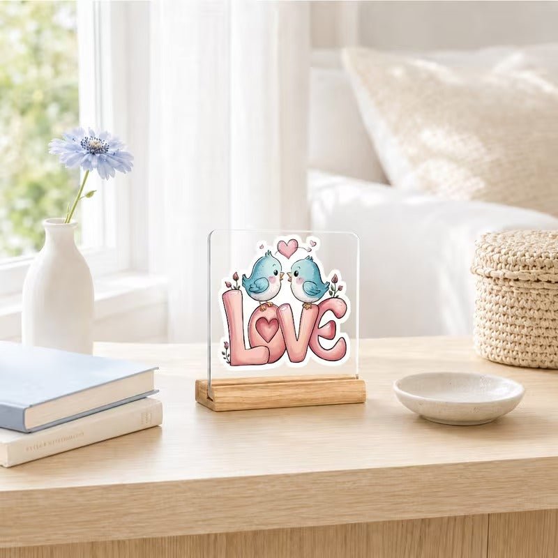 LOVE Birds Acrylic Desk Decor – Cute Valentine Sign - TuragStudio
