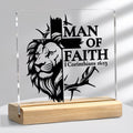 Man Of Faith Lion Cross Acrylic Desk Plaque – 1 Corinthians 16:13 Christian Gift - TuragStudio