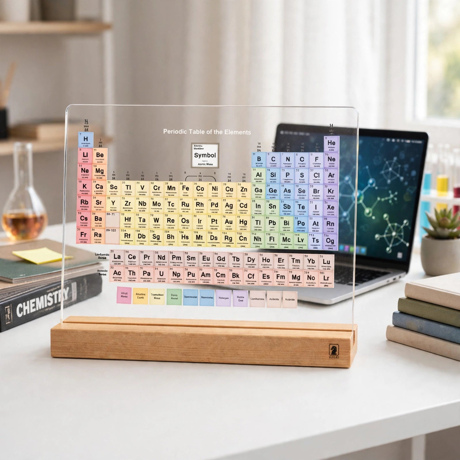 Periodic Table Acrylic Desk Showpiece with Wooden Base – Chemistry Student Gift | Turag