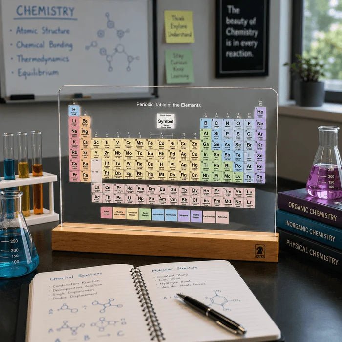 Periodic Table Acrylic Desk Showpiece with Wooden Base – Chemistry Student Gift | Turag - TuragStudio