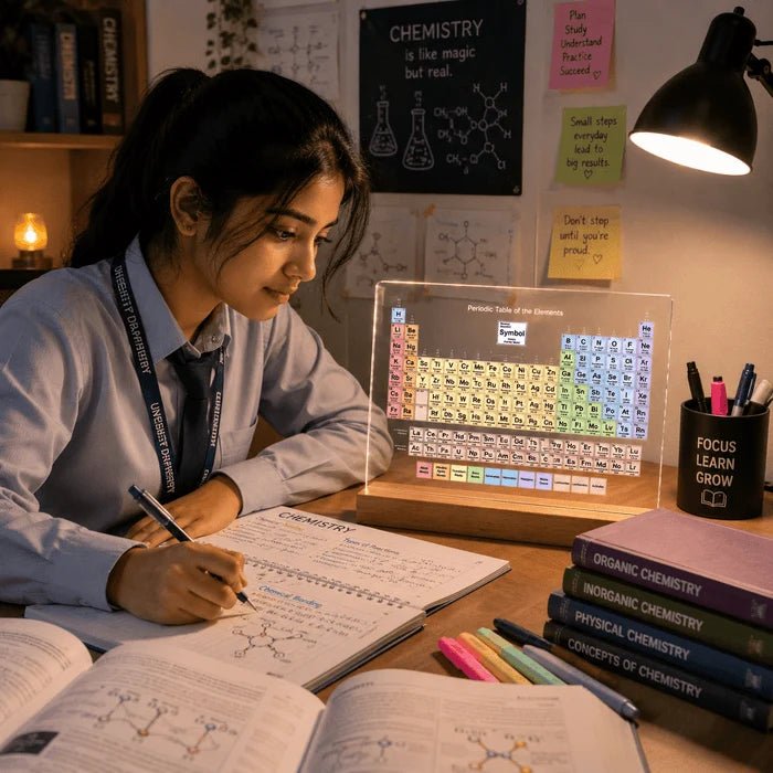 Periodic Table Acrylic Desk Showpiece with Wooden Base – Chemistry Student Gift | Turag - TuragStudio