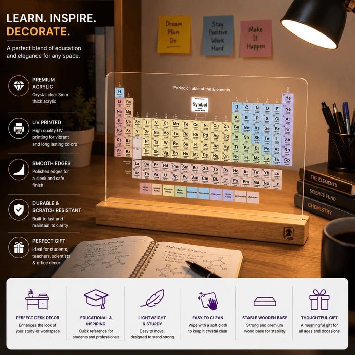 Periodic Table Acrylic Desk Showpiece with Wooden Base – Chemistry Student Gift | Turag - TuragStudio