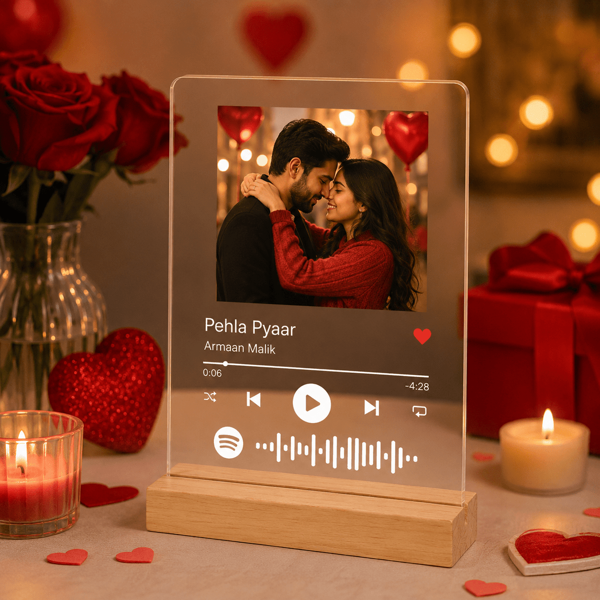 Personalized Spotify Plaque with Photo & Song – Custom Acrylic Music Frame with Wooden Base, Anniversary Gift for Couple, Romantic Valentine Gift, Customized Photo Song Plaque with QR Code - TuragStudio